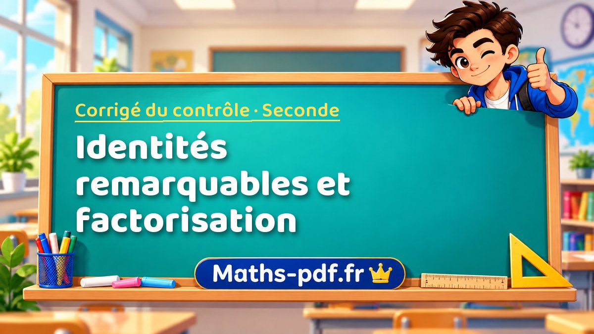 Identités remarquables et factorisation – Corrigé de contrôle de maths niveau Seconde sur Maths-pdf.fr