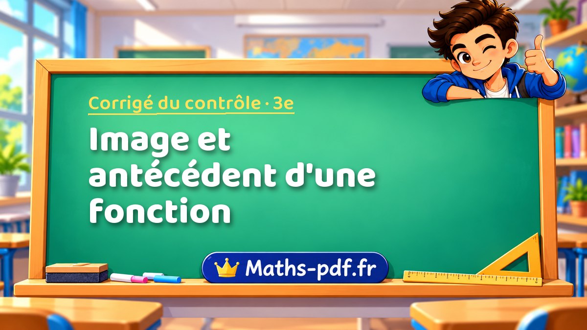 Image et antécédent d'une fonction – Corrigé de contrôle de maths niveau 3e sur Maths-pdf.fr