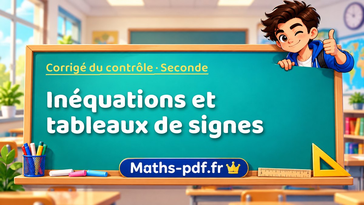 Inéquations et tableaux de signes – Corrigé de contrôle de maths niveau Seconde sur Maths-pdf.fr