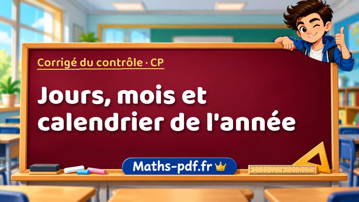 Jours, mois et calendrier de l'année – Corrigé de contrôle de maths niveau CP sur Maths-pdf.fr