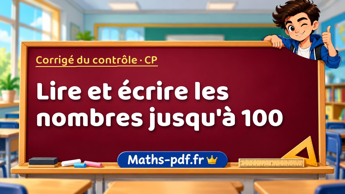 Lire et écrire les nombres jusqu'à 100 – Corrigé de contrôle de maths niveau CP sur Maths-pdf.fr