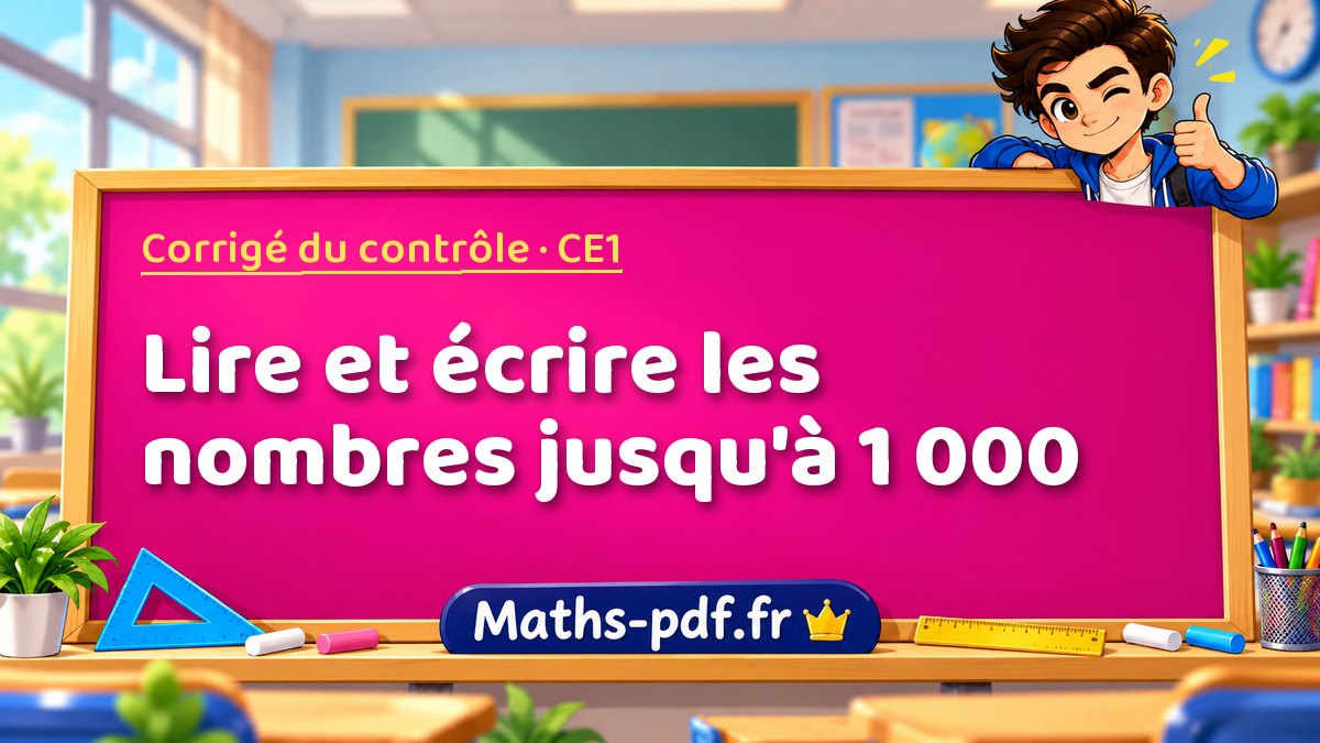 Lire et écrire les nombres jusqu'à 1 000 – Corrigé de contrôle de maths niveau CE1 sur Maths-pdf.fr