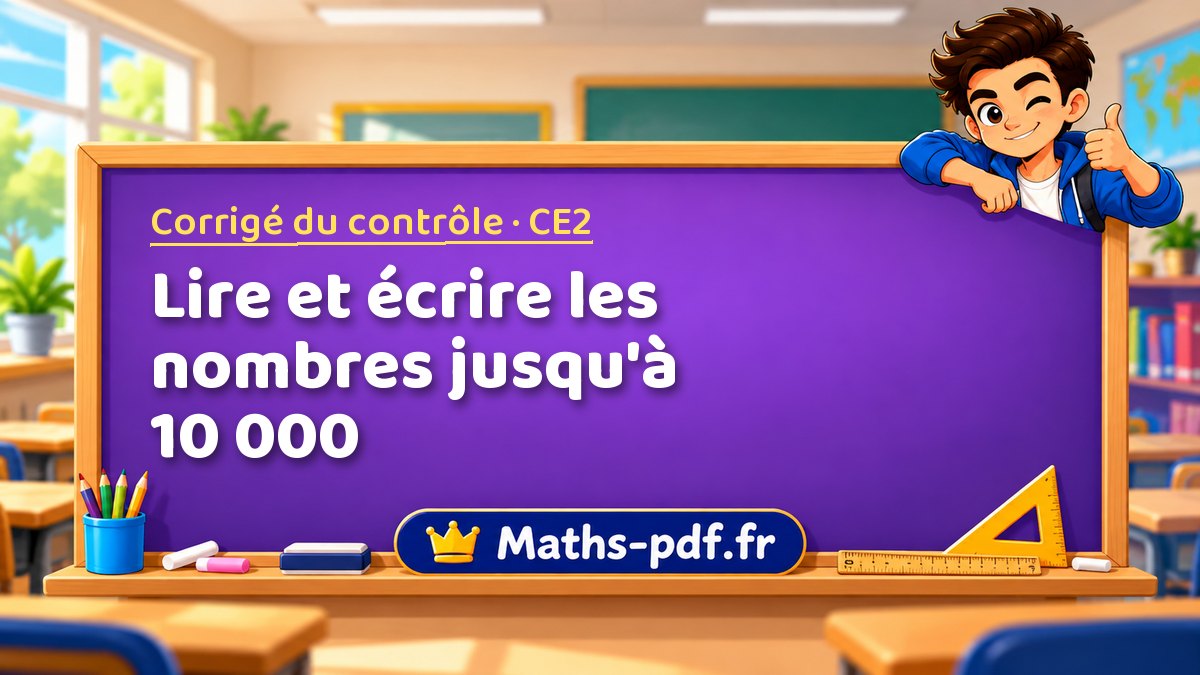 Lire et écrire les nombres jusqu'à 10 000 – Corrigé de contrôle de maths niveau CE2 sur Maths-pdf.fr