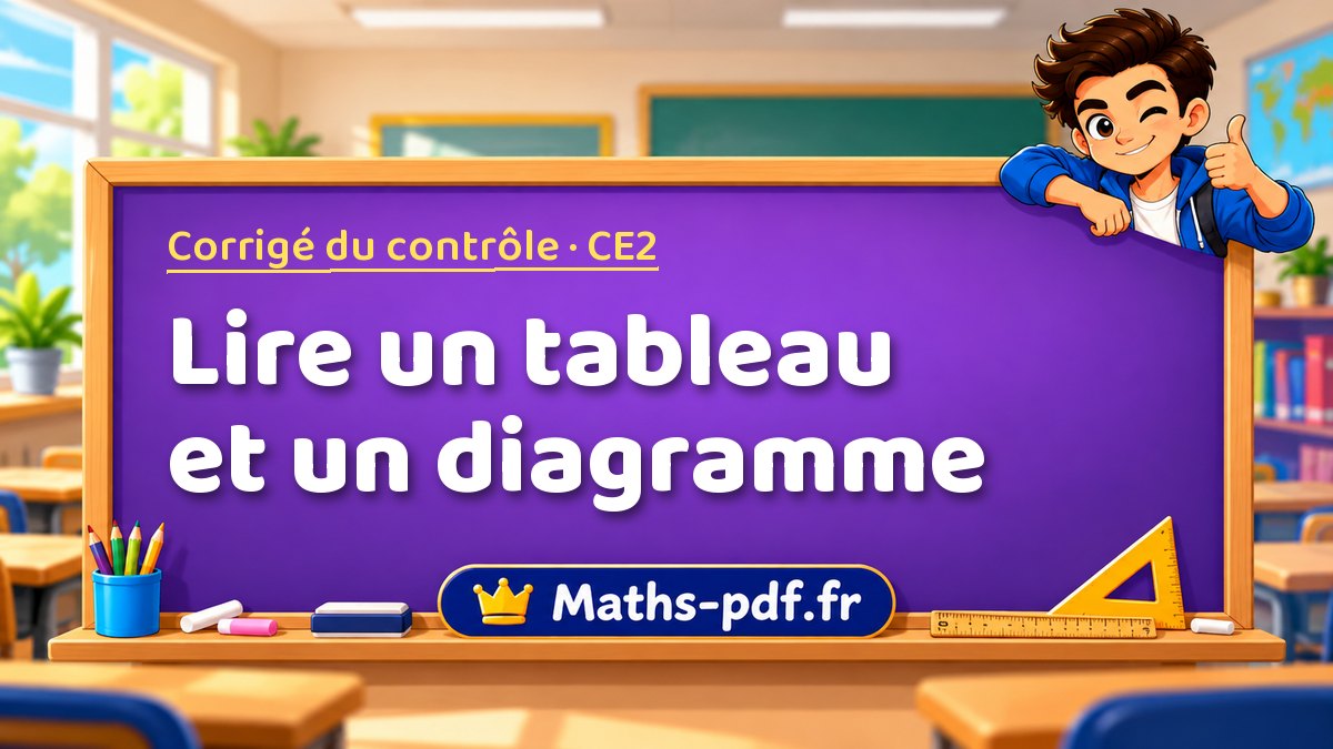 Lire un tableau et un diagramme – Corrigé de contrôle de maths niveau CE2 sur Maths-pdf.fr