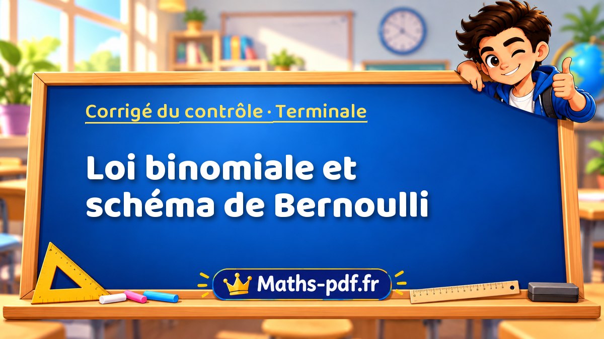 Loi binomiale et schéma de Bernoulli – Corrigé de contrôle de maths niveau Terminale sur Maths-pdf.fr