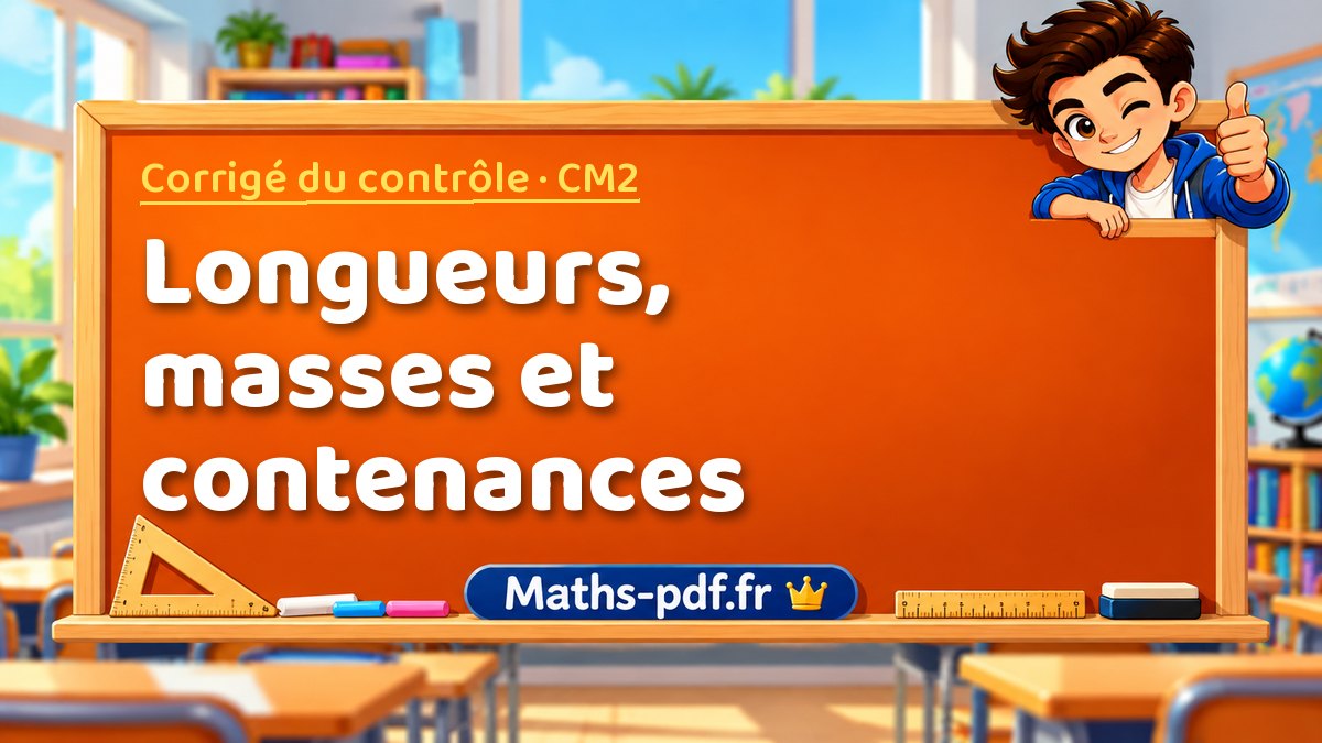 Longueurs, masses et contenances – Corrigé de contrôle de maths niveau CM2 sur Maths-pdf.fr
