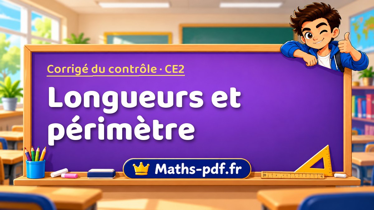 Longueurs et périmètre – Corrigé de contrôle de maths niveau CE2 sur Maths-pdf.fr