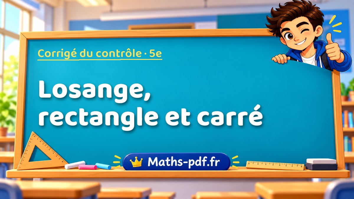 Losange, rectangle et carré – Corrigé de contrôle de maths niveau 5e sur Maths-pdf.fr