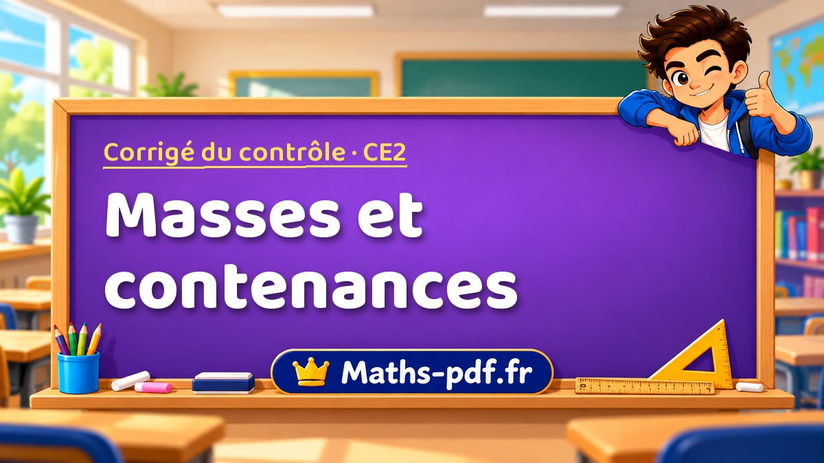 Masses et contenances – Corrigé de contrôle de maths niveau CE2 sur Maths-pdf.fr