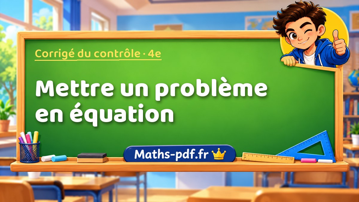 Mettre un problème en équation – Corrigé de contrôle de maths niveau 4e sur Maths-pdf.fr