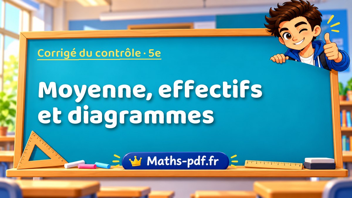 Moyenne, effectifs et diagrammes – Corrigé de contrôle de maths niveau 5e sur Maths-pdf.fr