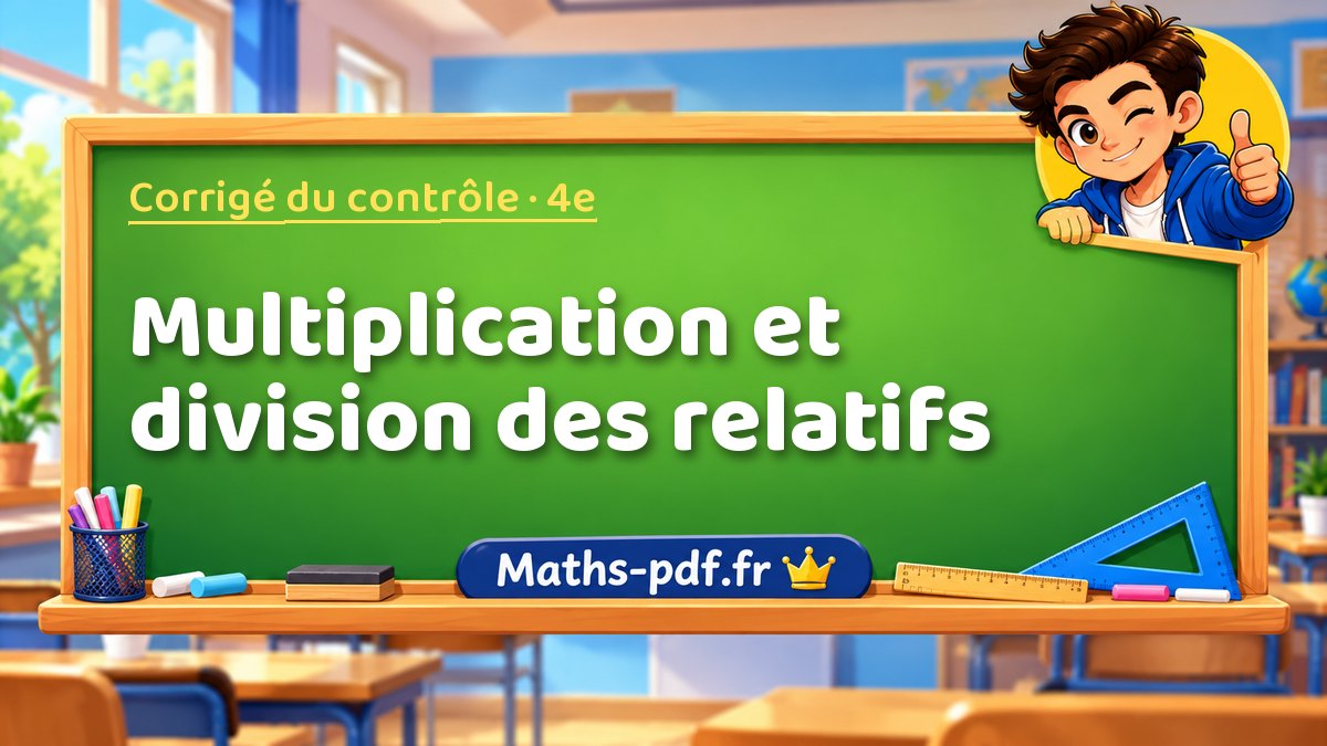 Multiplication et division des relatifs – Corrigé de contrôle de maths niveau 4e sur Maths-pdf.fr