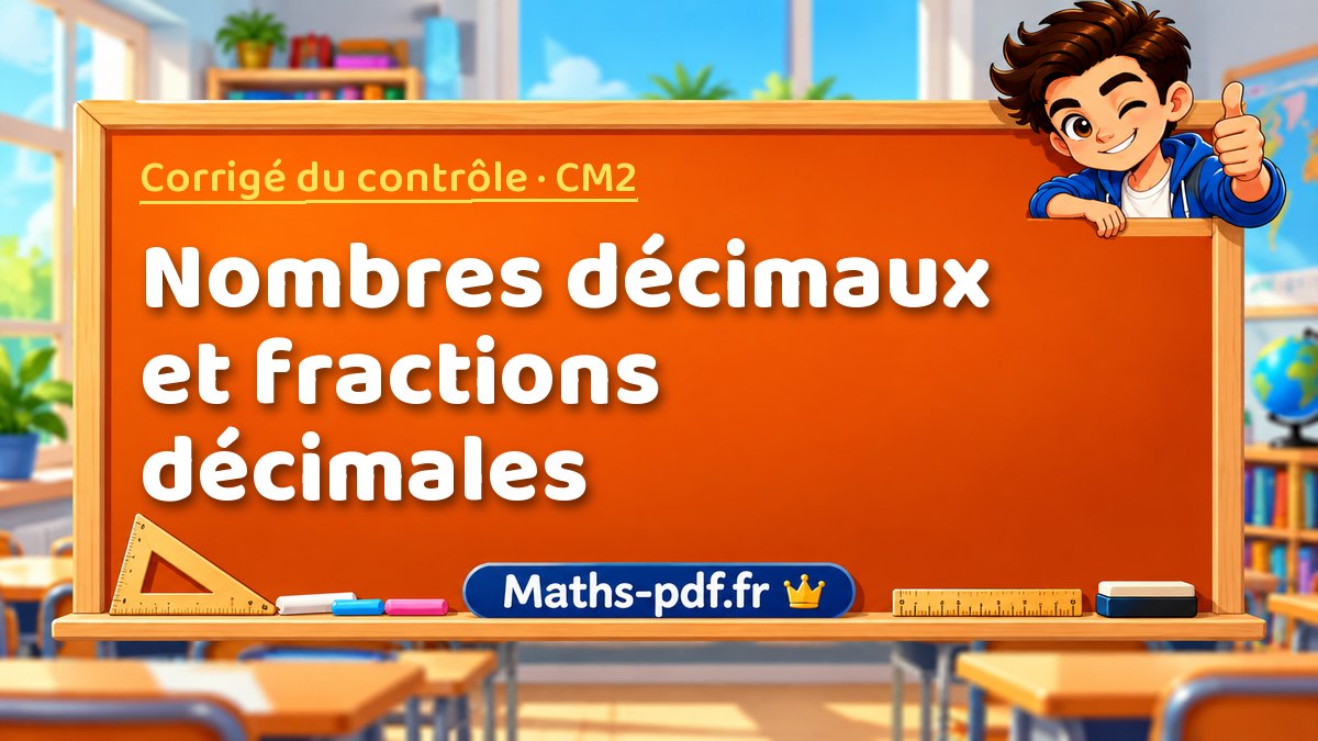 Nombres décimaux et fractions décimales – Corrigé de contrôle de maths niveau CM2 sur Maths-pdf.fr