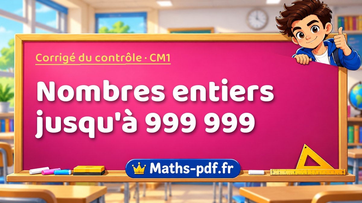 Nombres entiers jusqu'à 999 999 – Corrigé de contrôle de maths niveau CM1 sur Maths-pdf.fr