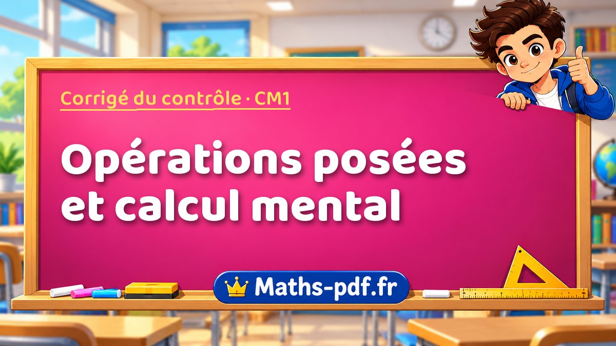 Opérations posées et calcul mental – Corrigé de contrôle de maths niveau CM1 sur Maths-pdf.fr