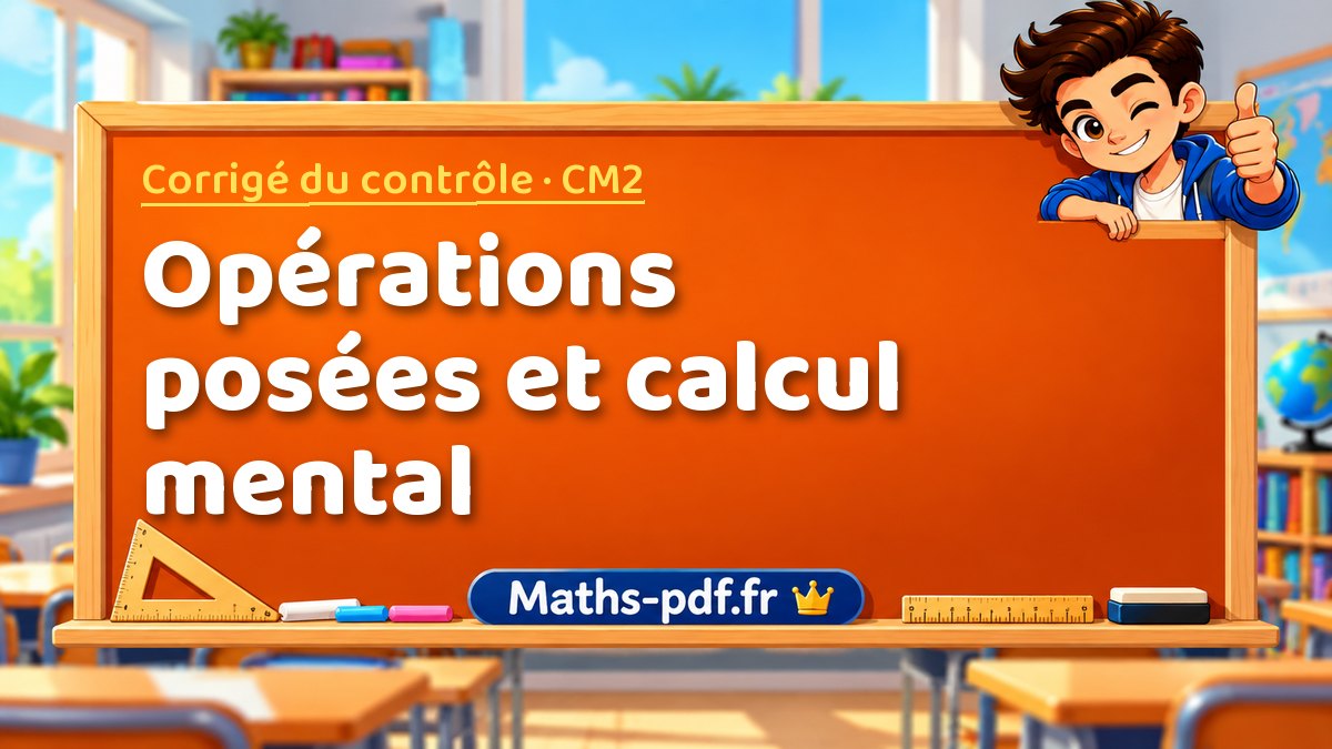 Opérations posées et calcul mental – Corrigé de contrôle de maths niveau CM2 sur Maths-pdf.fr