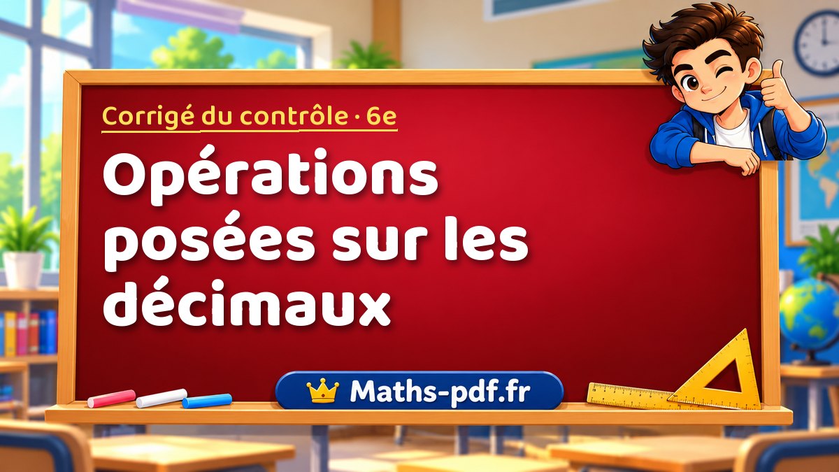 Opérations posées sur les décimaux – Corrigé de contrôle de maths niveau 6e sur Maths-pdf.fr