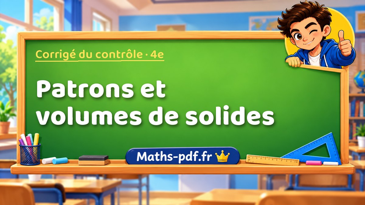 Patrons et volumes de solides – Corrigé de contrôle de maths niveau 4e sur Maths-pdf.fr