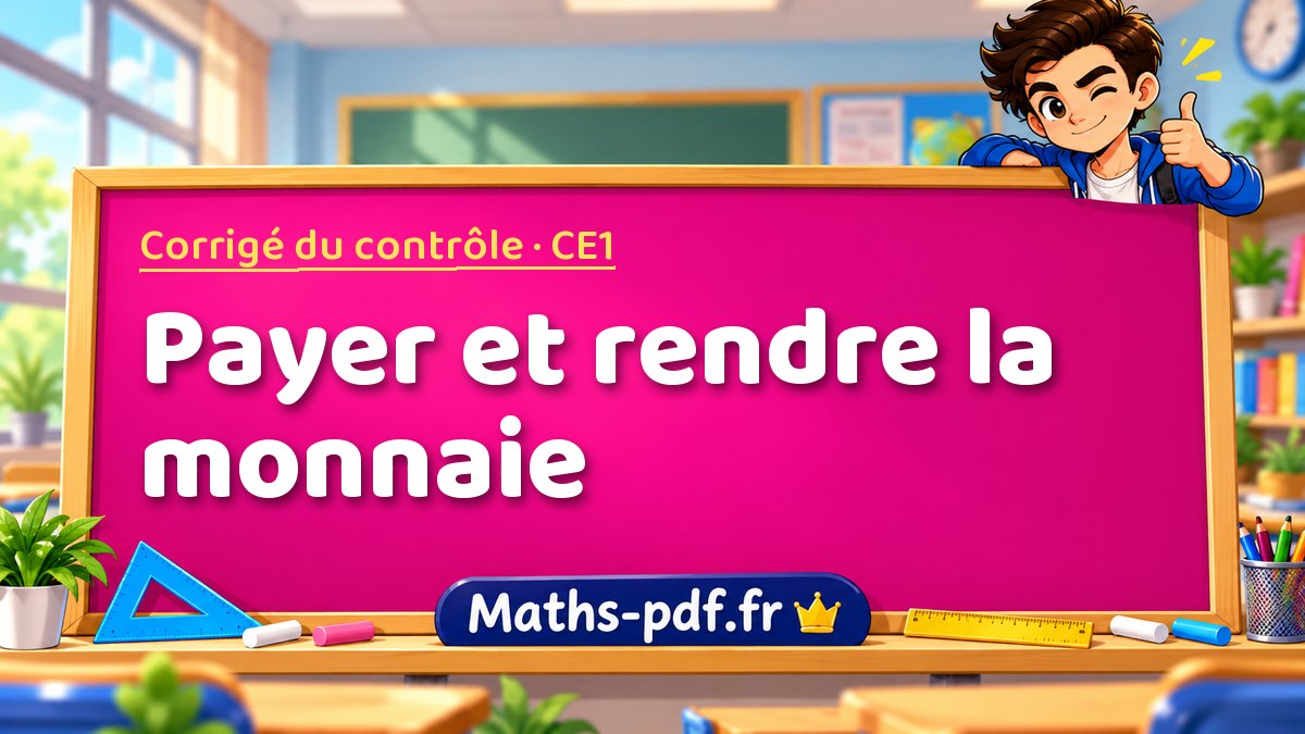 Payer et rendre la monnaie – Corrigé de contrôle de maths niveau CE1 sur Maths-pdf.fr
