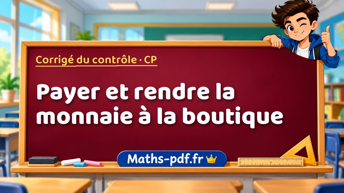 Payer et rendre la monnaie à la boutique – Corrigé de contrôle de maths niveau CP sur Maths-pdf.fr