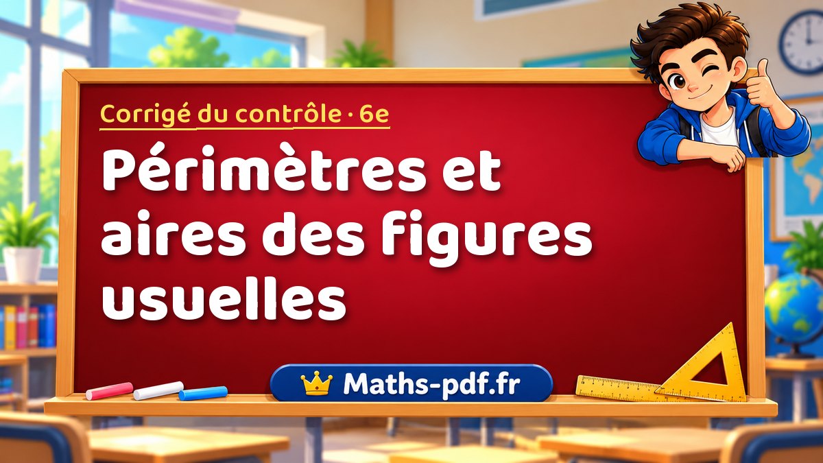 Périmètres et aires des figures usuelles – Corrigé de contrôle de maths niveau 6e sur Maths-pdf.fr