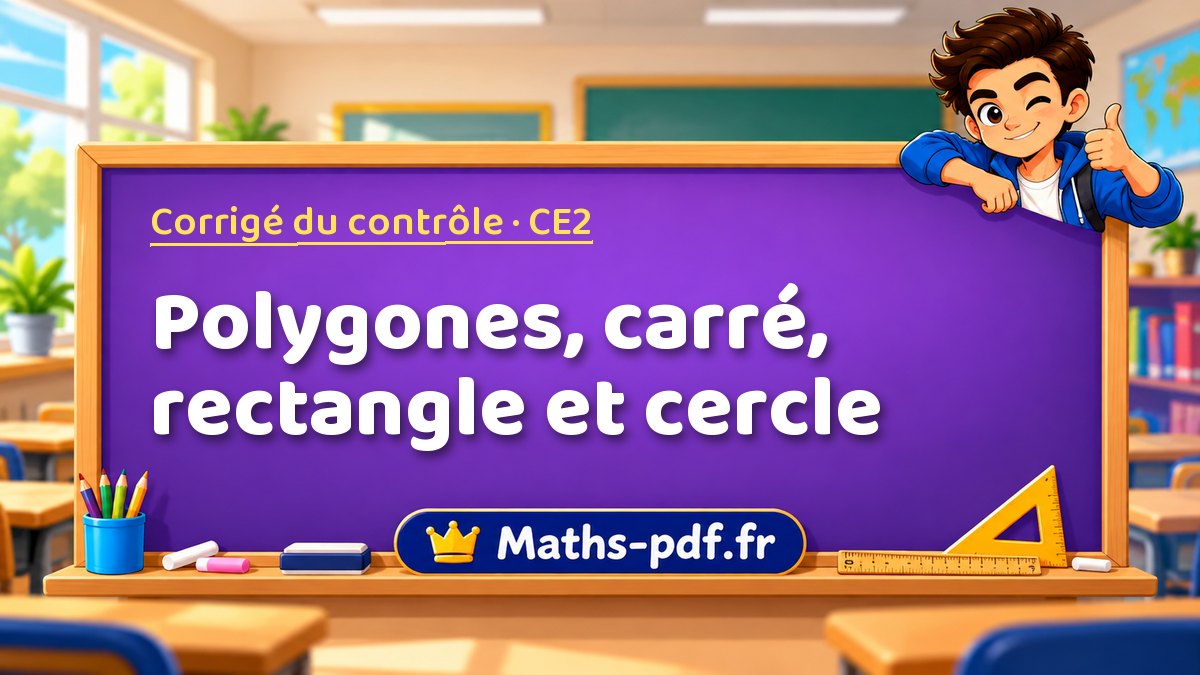 Polygones, carré, rectangle et cercle – Corrigé de contrôle de maths niveau CE2 sur Maths-pdf.fr