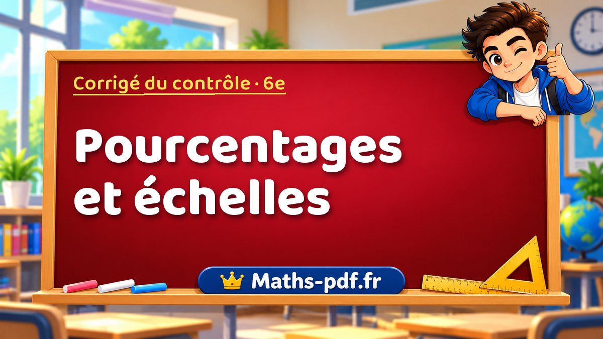 Pourcentages et échelles – Corrigé de contrôle de maths niveau 6e sur Maths-pdf.fr