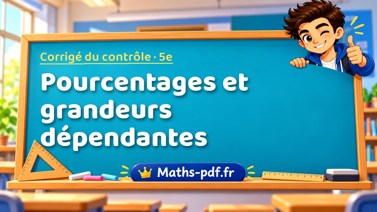 Pourcentages et grandeurs dépendantes – Corrigé de contrôle de maths niveau 5e sur Maths-pdf.fr