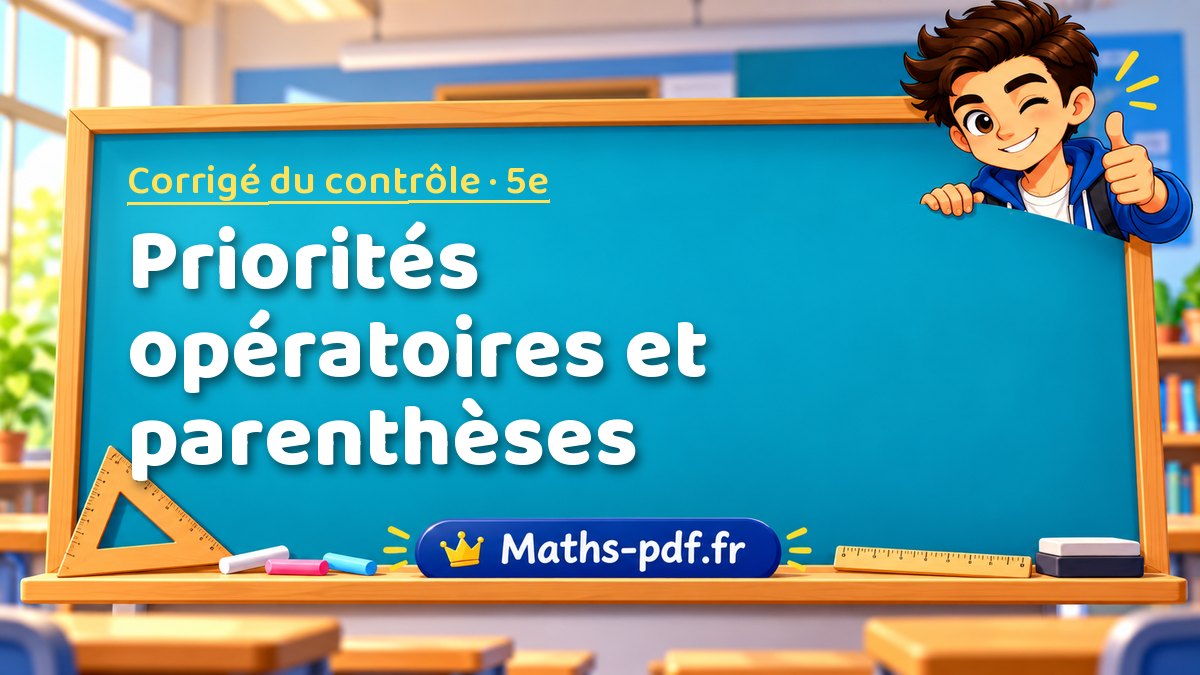 Priorités opératoires et parenthèses – Corrigé de contrôle de maths niveau 5e sur Maths-pdf.fr