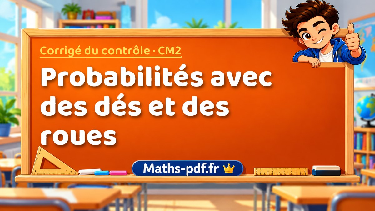 Probabilités avec des dés et des roues – Corrigé de contrôle de maths niveau CM2 sur Maths-pdf.fr