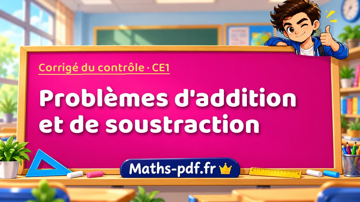 Problèmes d'addition et de soustraction – Corrigé de contrôle de maths niveau CE1 sur Maths-pdf.fr