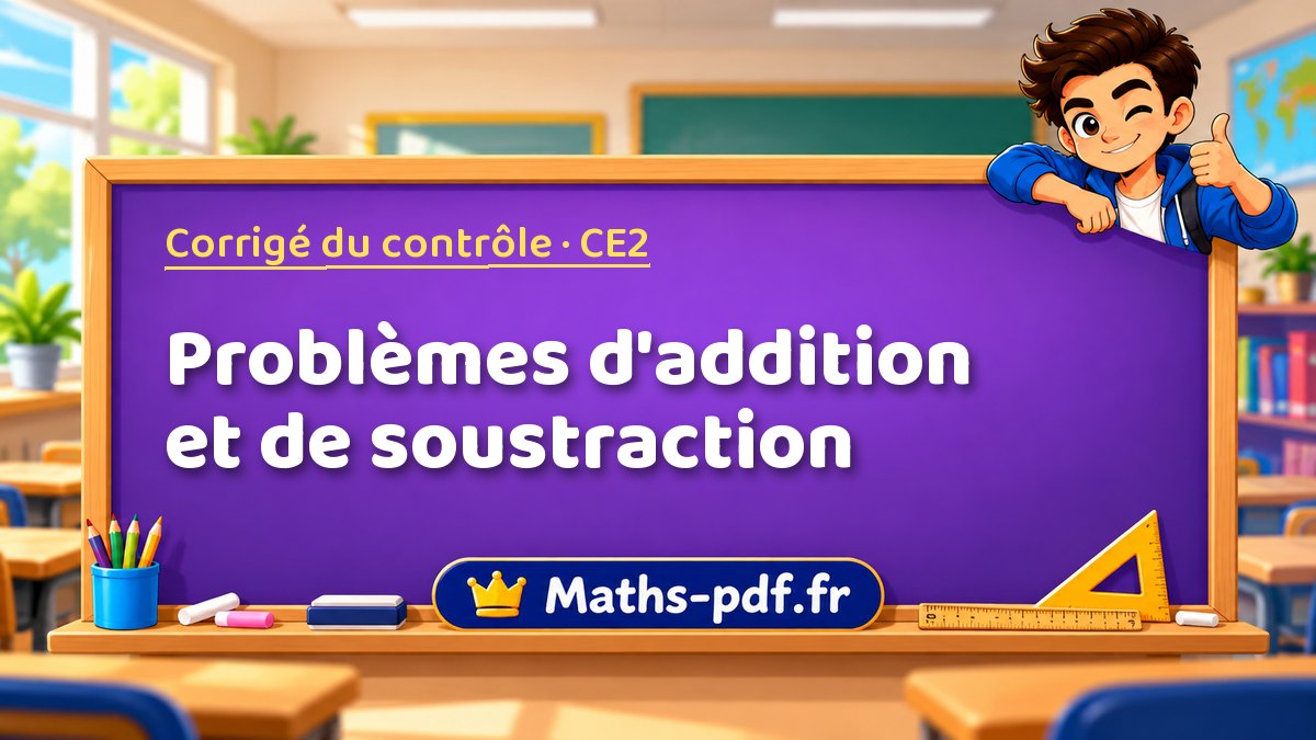 Problèmes d'addition et de soustraction – Corrigé de contrôle de maths niveau CE2 sur Maths-pdf.fr