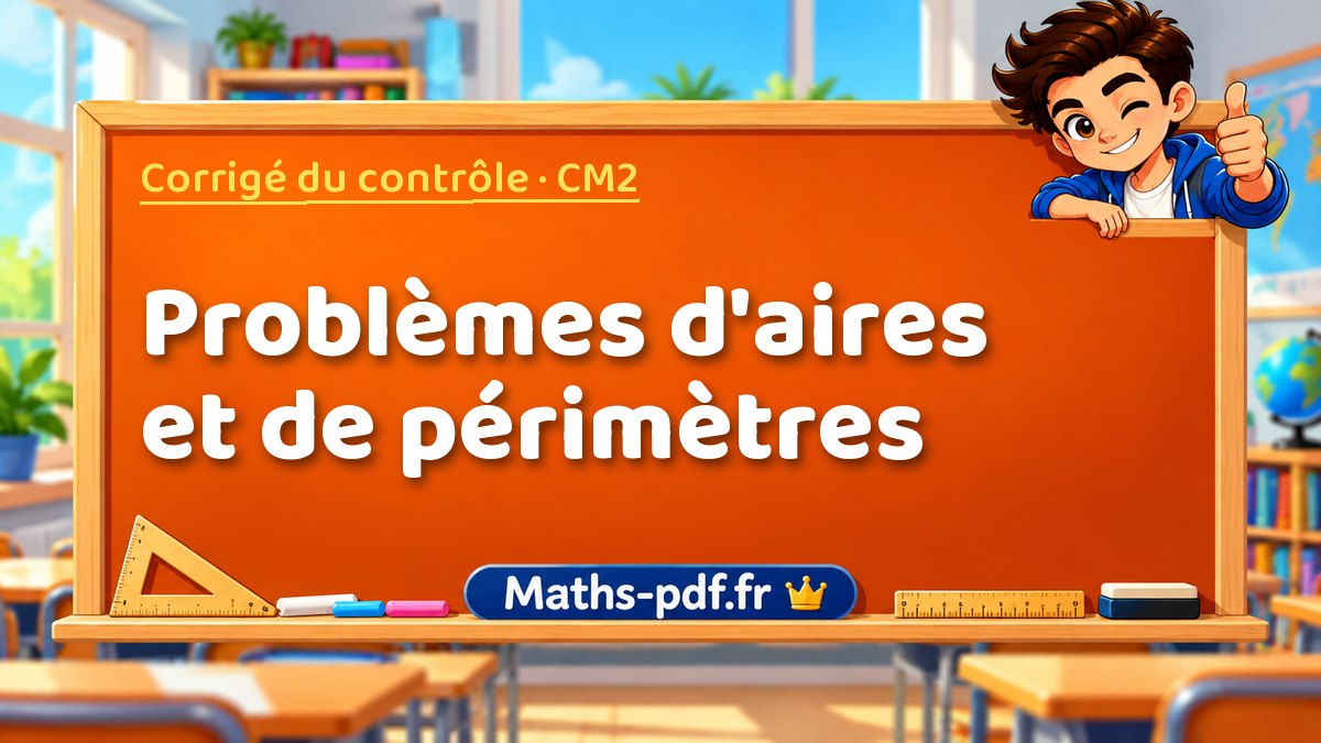 Problèmes d'aires et de périmètres – Corrigé de contrôle de maths niveau CM2 sur Maths-pdf.fr