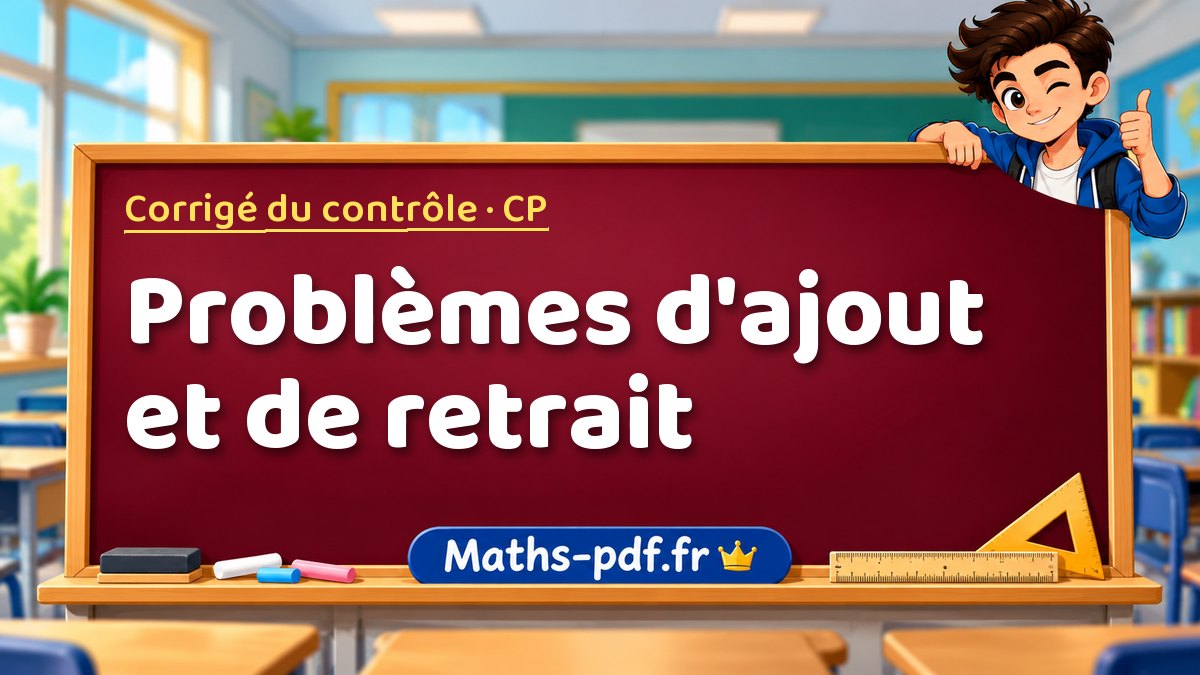 Problèmes d'ajout et de retrait – Corrigé de contrôle de maths niveau CP sur Maths-pdf.fr