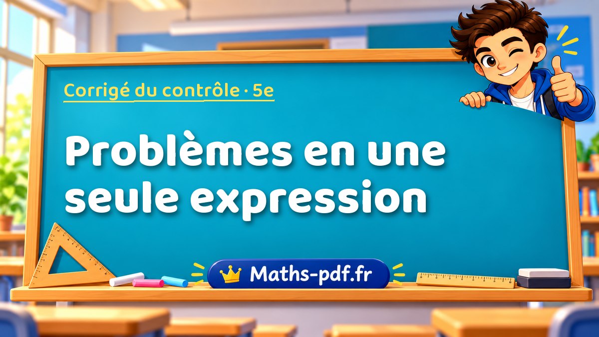 Problèmes en une seule expression – Corrigé de contrôle de maths niveau 5e sur Maths-pdf.fr