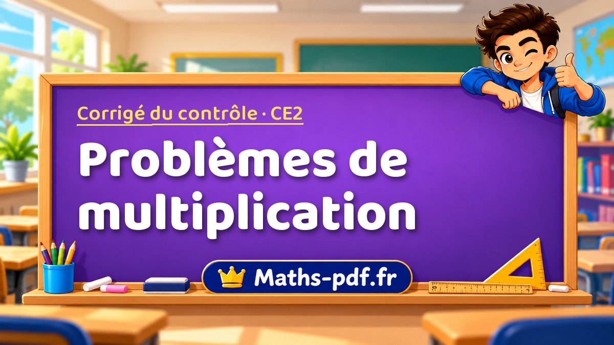 Problèmes de multiplication – Corrigé de contrôle de maths niveau CE2 sur Maths-pdf.fr