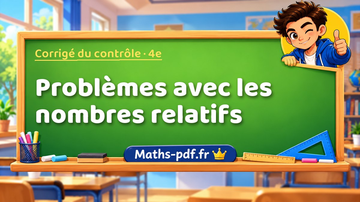 Problèmes avec les nombres relatifs – Corrigé de contrôle de maths niveau 4e sur Maths-pdf.fr