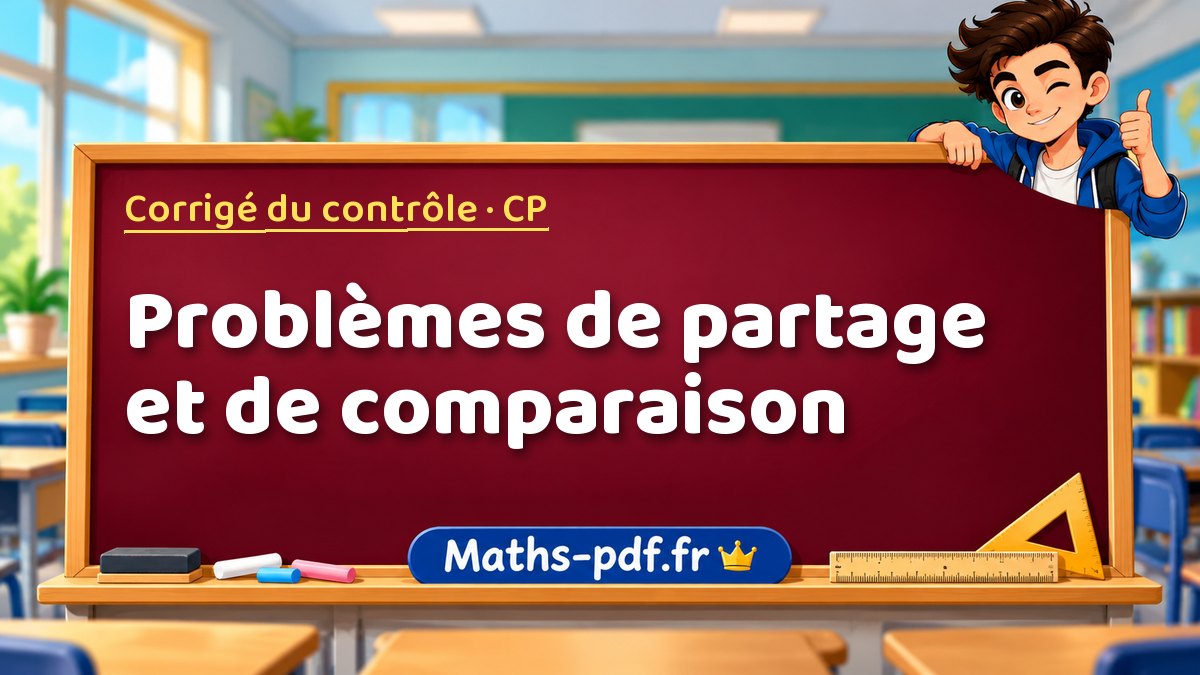 Problèmes de partage et de comparaison – Corrigé de contrôle de maths niveau CP sur Maths-pdf.fr