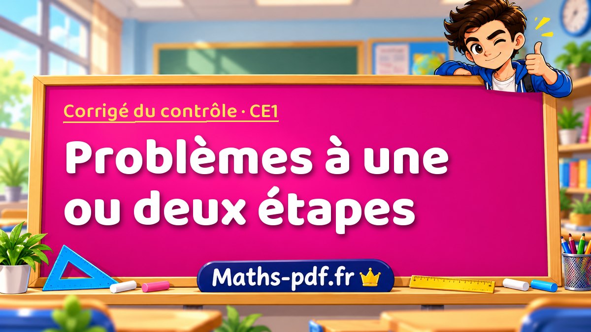 Problèmes à une ou deux étapes – Corrigé de contrôle de maths niveau CE1 sur Maths-pdf.fr