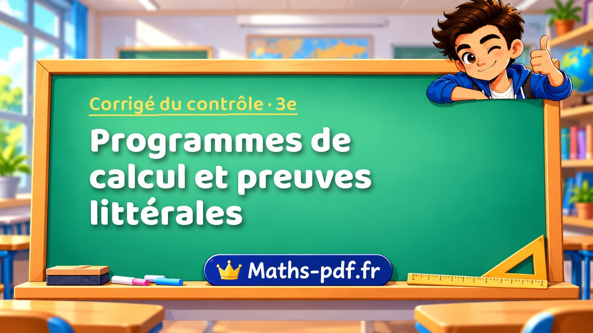 Programmes de calcul et preuves littérales – Corrigé de contrôle de maths niveau 3e sur Maths-pdf.fr
