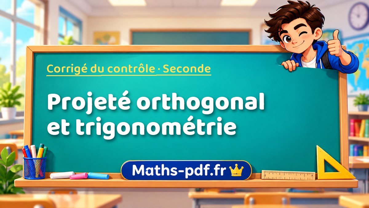 Projeté orthogonal et trigonométrie – Corrigé de contrôle de maths niveau Seconde sur Maths-pdf.fr