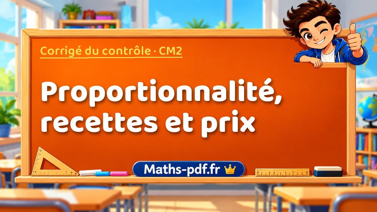 Proportionnalité, recettes et prix – Corrigé de contrôle de maths niveau CM2 sur Maths-pdf.fr