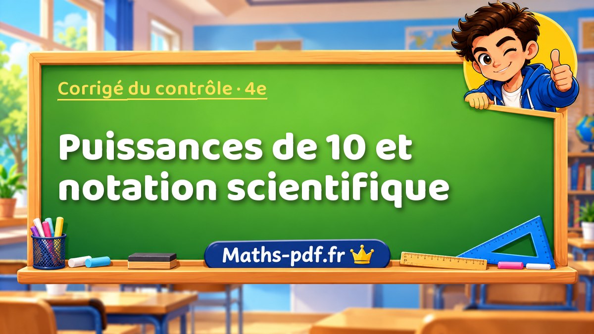 Puissances de 10 et notation scientifique – Corrigé de contrôle de maths niveau 4e sur Maths-pdf.fr
