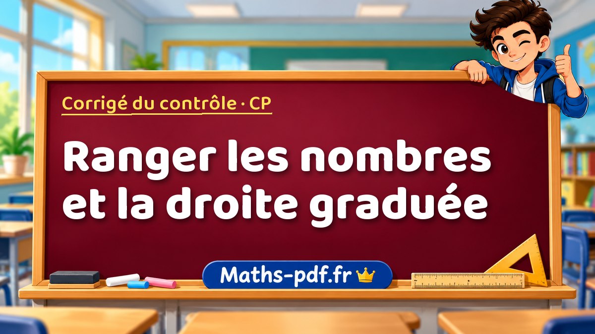 Ranger les nombres et la droite graduée – Corrigé de contrôle de maths niveau CP sur Maths-pdf.fr