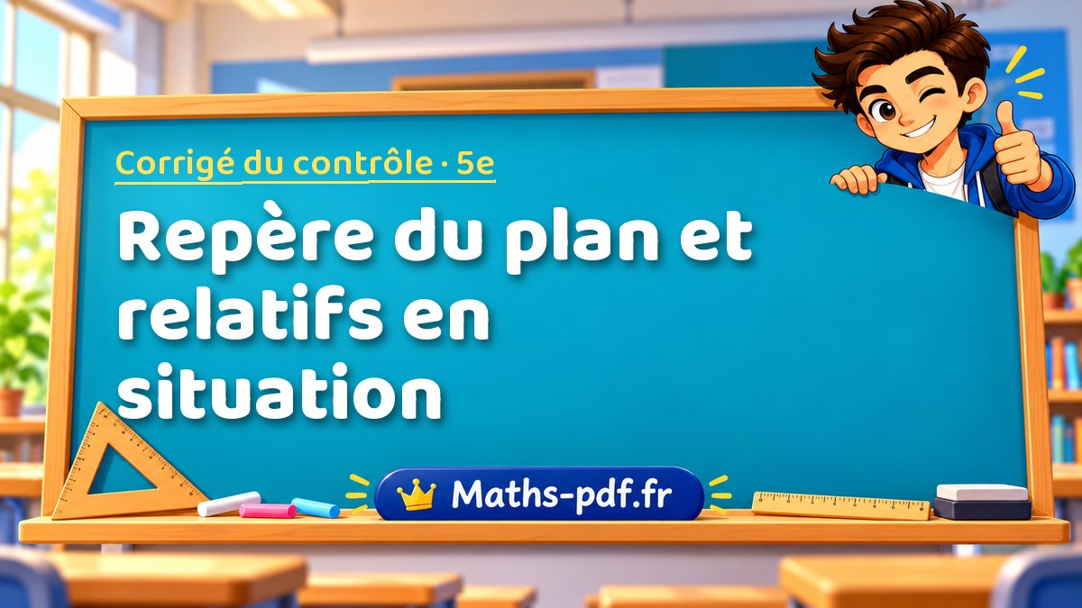 Repère du plan et relatifs en situation – Corrigé de contrôle de maths niveau 5e sur Maths-pdf.fr