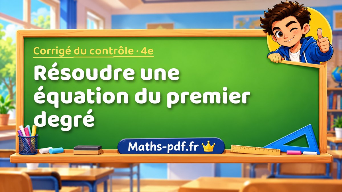 Résoudre une équation du premier degré – Corrigé de contrôle de maths niveau 4e sur Maths-pdf.fr