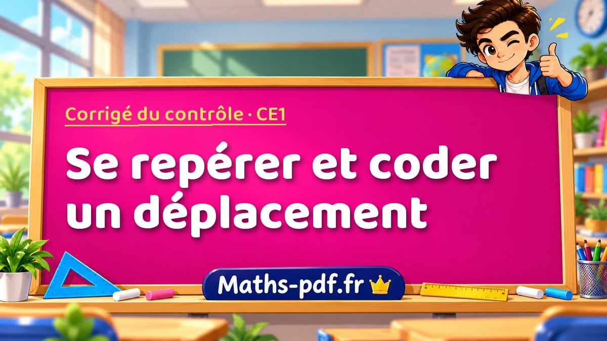 Se repérer et coder un déplacement – Corrigé de contrôle de maths niveau CE1 sur Maths-pdf.fr