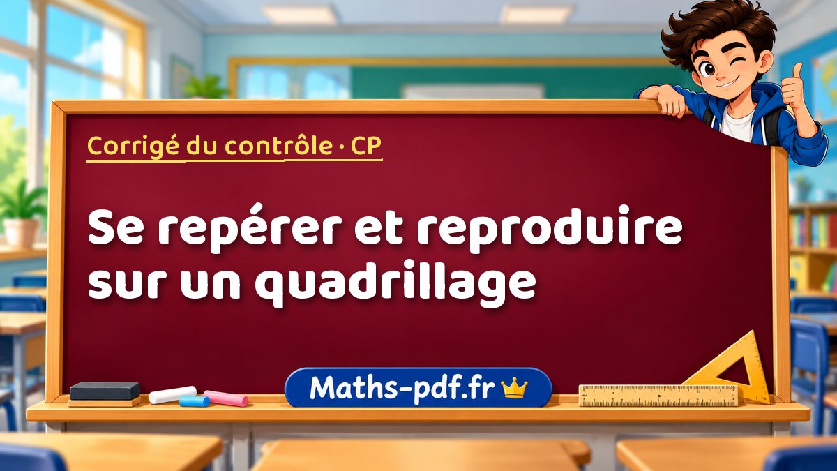 Se repérer et reproduire sur un quadrillage – Corrigé de contrôle de maths niveau CP sur Maths-pdf.fr