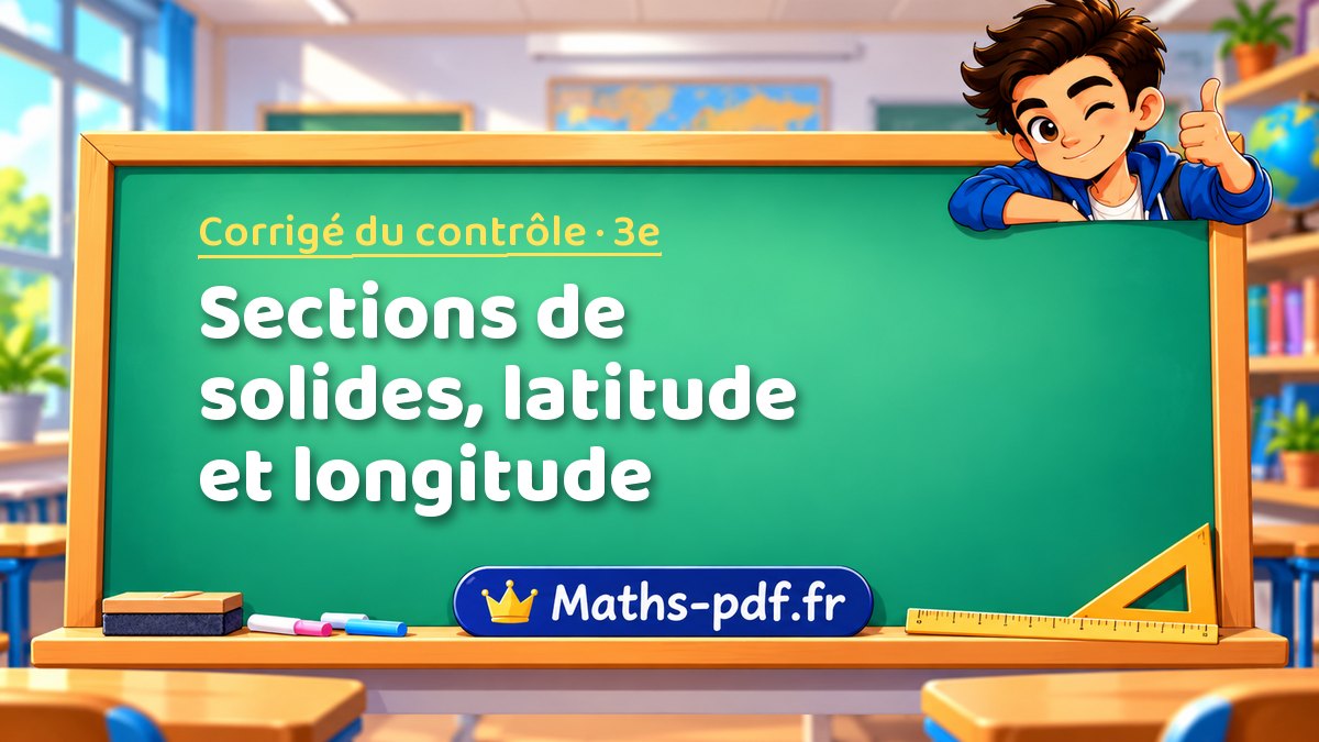 Sections de solides, latitude et longitude – Corrigé de contrôle de maths niveau 3e sur Maths-pdf.fr