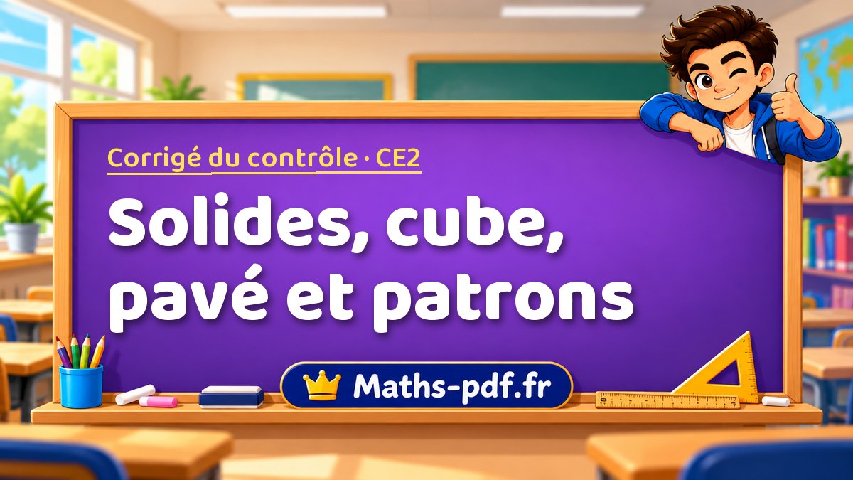 Solides, cube, pavé et patrons – Corrigé de contrôle de maths niveau CE2 sur Maths-pdf.fr